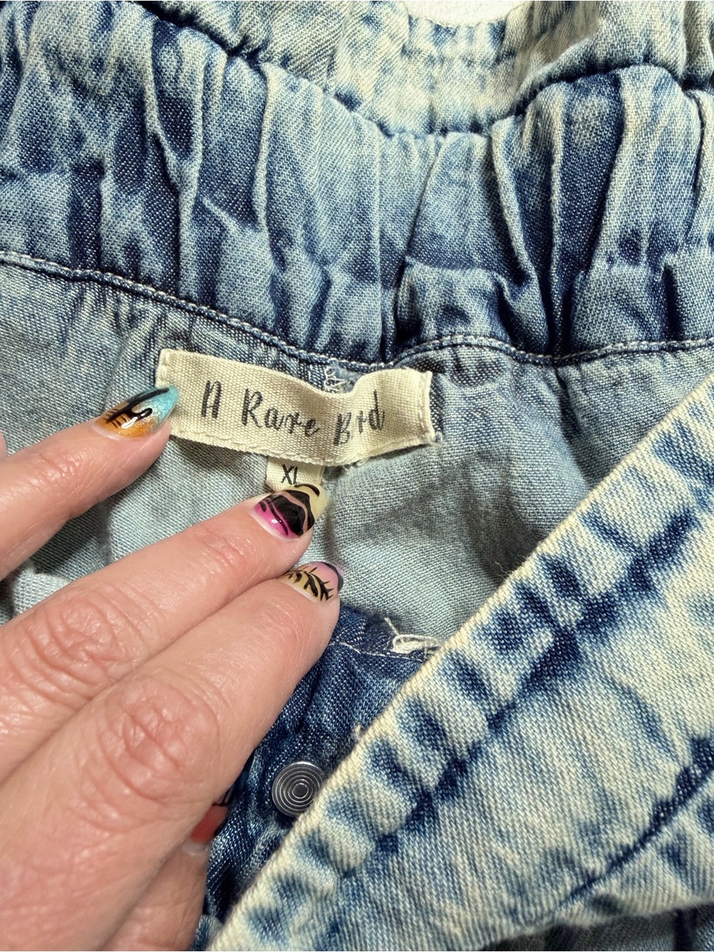 A Rare Bird Light Blue Wide-Leg Denim Pants with Cream Crochet Panels- rare - Picture 4 of 5